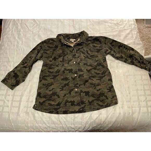 Charlie Paige Faded Camouflage Jacket Sz Large Lg Utility Coat Snap Up - Picture 1 of 16